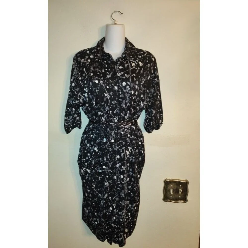 Women's Tory Burch 100% Silk Black White Belted Dress Size Small